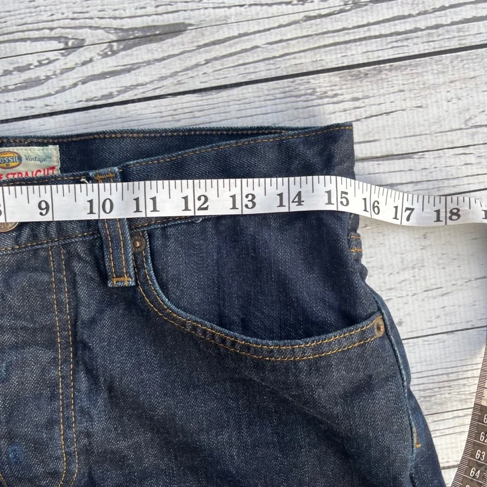 Fossil Mens Vintage Straight Dark Indigo Button Fly Jeans‎ Y2K Streetwear 30x32